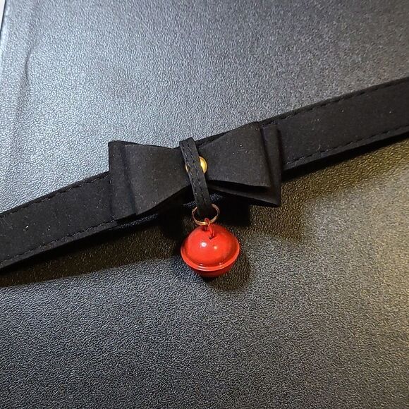 NEW Black Bow Red Bell Choker Collar 18" - Picture 1 of 2